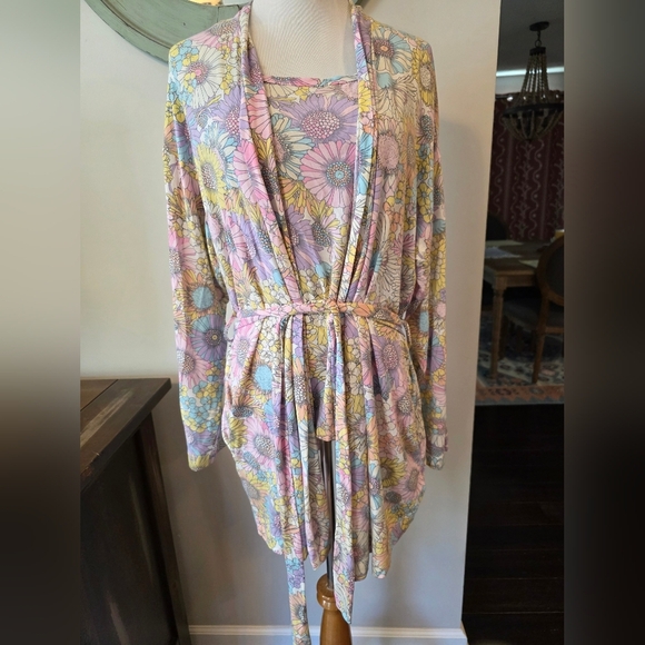 Gap Maternity Size Medium Retro Floral Modal Robe w/ Matching Tank Lounge Soft - Picture 1 of 10